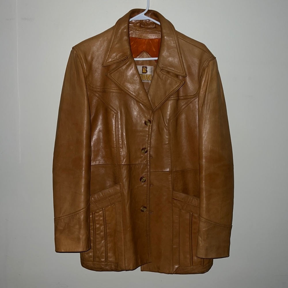 70s Men’s Bermans Burnt Orange Leather Jacket Siz… - image 1